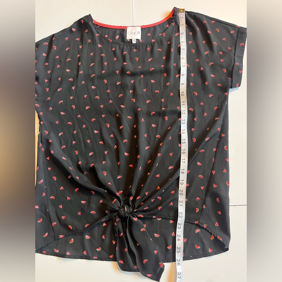 Gray LA Chic Watermelon Patterned Black Top w Vibrant Pink & Red Women’s Small - Picture 7 of 12
